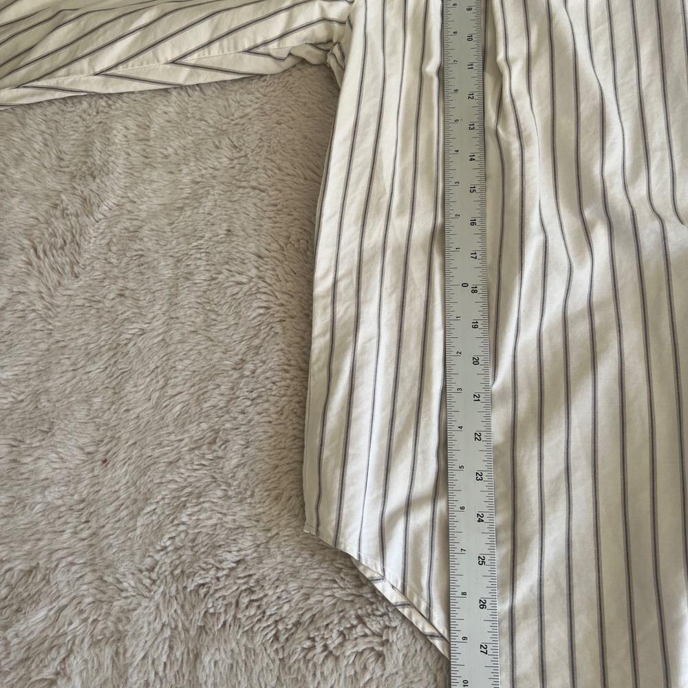 Indie Skater Grunge Stripe Oversized Shirt Button Up Long Sleeve Dad White Brown - Picture 6 of 6